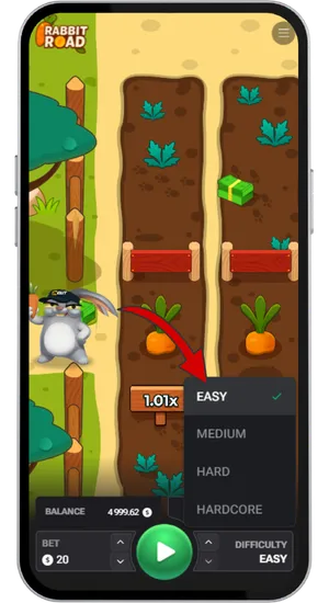 Selecting difficulty mode in Rabbit Road